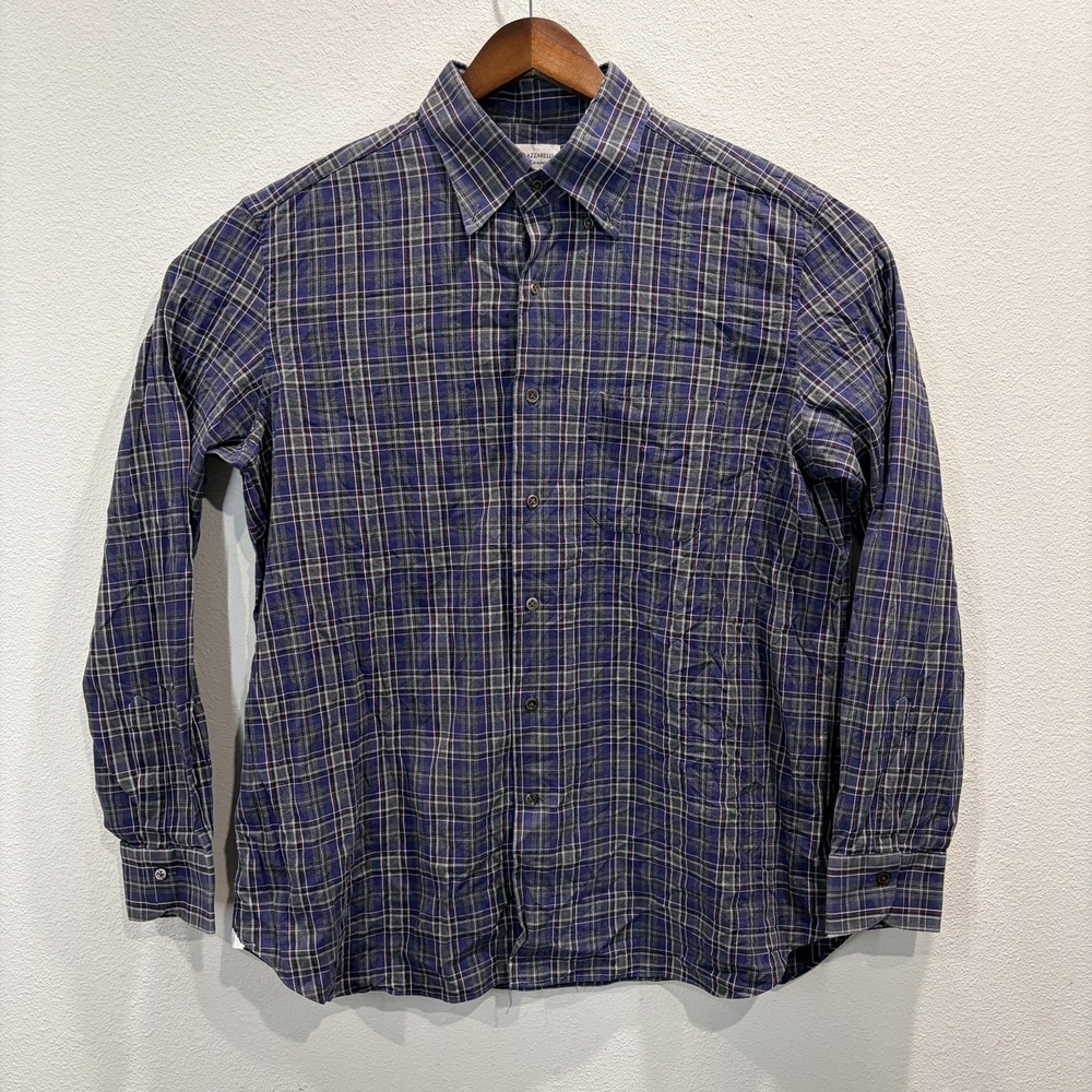 MAZZARELLI Plaid Button Shirt Men's Size XL Made in Italy Checkered Long Sleeve